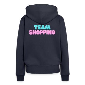Team Shopping - Sweat à capuche Premium bio Femme - bleu marine - Dos - Julia (174cm)