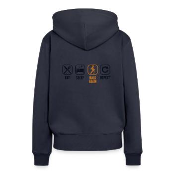 Essen, Schlafwandeln, Wiederholung: Künstliche Beine, Bein - Frauen Premium Bio Hoodie - Navy - Hinten - Julia (174cm)