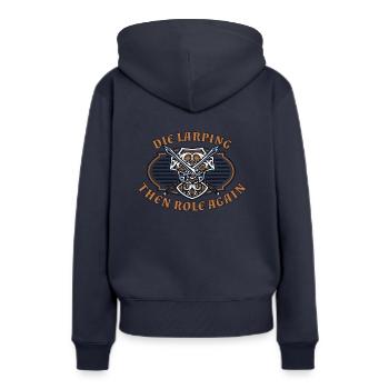 Stirb Larping dann wieder Rolle LARPing Armor Waffen - Frauen Premium Bio Hoodie - Navy - Hinten - Julia (174cm)