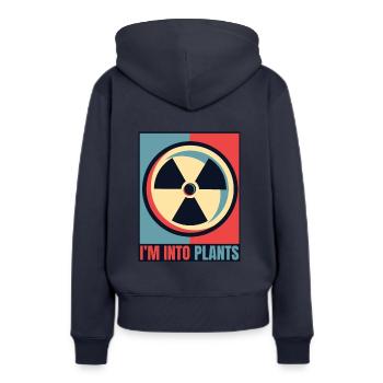 Ich interessiere mich für Anlagen, Energie, Uran, Betreiber, Kernenergie - Frauen Premium Bio Hoodie - Navy - Hinten - Julia (174cm)