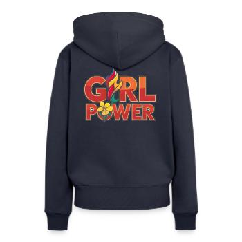 Blumige Frauenpower - Frauen Premium Bio Hoodie - Navy - Hinten - Julia (174cm)