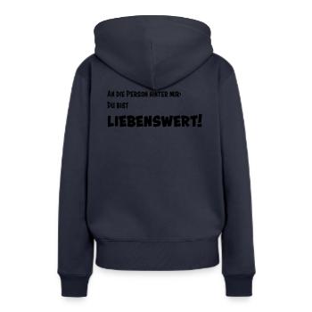 Liebenswert - Frauen Premium Bio Hoodie - Navy - Hinten - Julia (174cm)