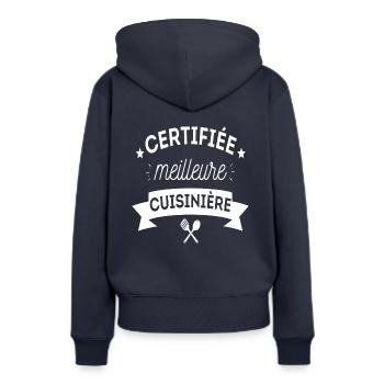 T shirt cuisine humour femme cuisinière cadeau - Sweat à capuche Premium bio Femme - bleu marine - Dos - Julia (174cm)