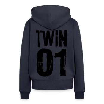 Twin 01 02 Twins Partnerlook Twin cadeau - Sweat à capuche Premium bio Femme - bleu marine - Dos - Julia (174cm)
