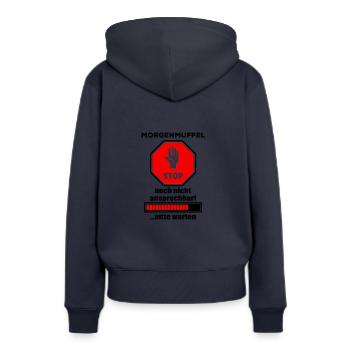 Morgenmuffel - Frauen Premium Bio Hoodie - Navy - Hinten - Julia (174cm)