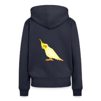 Cockatiel jaune réaliste avec des joues rouges - Sweat à capuche Premium bio Femme - bleu marine - Dos - Julia (174cm)