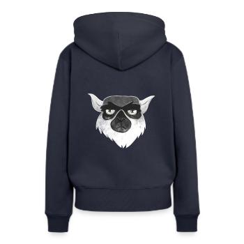Visage de lémurien malheureux grincheux - Sweat à capuche Premium bio Femme - bleu marine - Dos - Julia (174cm)