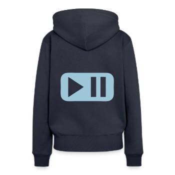 pause play taste - Frauen Premium Bio Hoodie - Navy - Hinten - Julia (174cm)