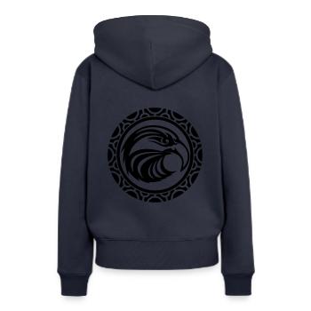 T-shirt avec tatouage maori - Sweat à capuche Premium bio Femme - bleu marine - Dos - Julia (174cm)