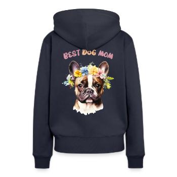meilleure maman de chien - Portrait de bouledogue français - Sweat à capuche Premium bio Femme - bleu marine - Dos - Julia (174cm)