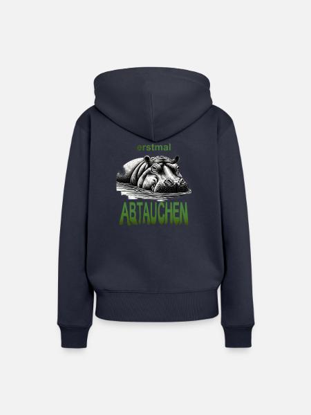 Nilpferd: "Erst mal abtauchen" - Frauen Premium Bio Hoodie - Navy