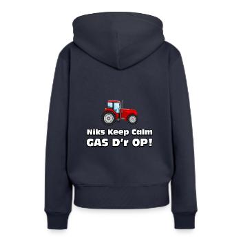 Bauer - Nichts Ruhiges, Gas drauf! Bauern Traktor - Frauen Premium Bio Hoodie - Navy - Hinten - Julia (174cm)