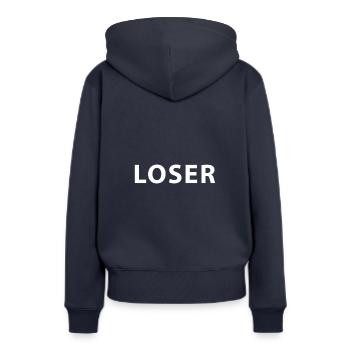 VERLIERER - Frauen Premium Bio Hoodie - Navy - Hinten - Julia (174cm)