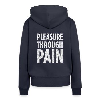 Impression plaisir par la douleur - BDSM Soumis - Sweat à capuche Premium bio Femme - bleu marine - Dos - Julia (174cm)