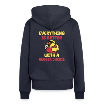 Cadeau de canard de bain - Sweat à capuche Premium bio Femme - bleu marine - Dos - Julia (174cm)