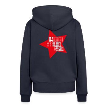 KommUNiST - Frauen Premium Bio Hoodie - Navy - Hinten - Julia (174cm)