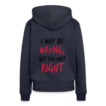 Ich kann mich auch falsch, aber man ist nicht - Frauen Premium Bio Hoodie - Navy - Hinten - Julia (174cm)