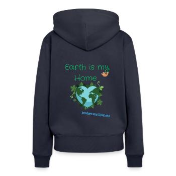 Die Erde ist mein Zuhause - Grenzen sind Illusion - Frauen Premium Bio Hoodie - Navy - Hinten - Julia (174cm)