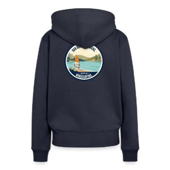 Humour IA - Planche à voile - Sweat à capuche Premium bio Femme - bleu marine - Dos - Julia (174cm)
