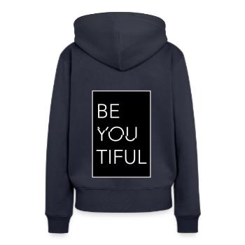 Être jeune - Sweat à capuche Premium bio Femme - bleu marine - Dos - Julia (174cm)
