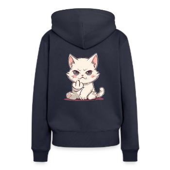 Chat avec de l’attitude - Sweat à capuche Premium bio Femme - bleu marine - Dos - Julia (174cm)
