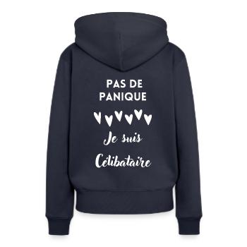 Pas de panique je suis célibataire - Sweat à capuche Premium bio Femme - bleu marine - Dos - Julia (174cm)