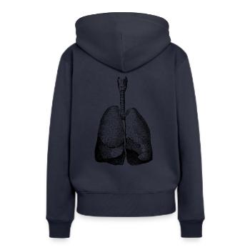 Poumon vintage - Sweat à capuche Premium bio Femme - bleu marine - Dos - Julia (174cm)