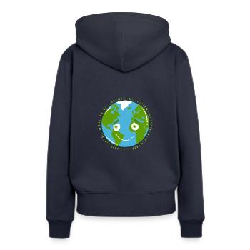 Planète timide TERRE - Sweat à capuche Premium bio Femme - bleu marine - Dos - Julia (174cm)