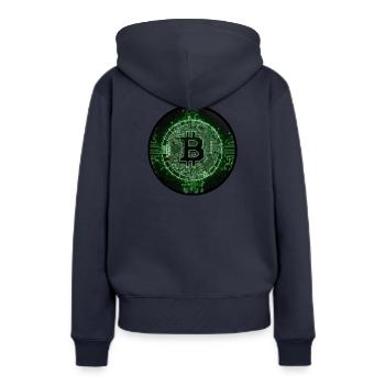 Green Bitcoin Coin - Frauen Premium Bio Hoodie - Navy - Hinten - Julia (174cm)