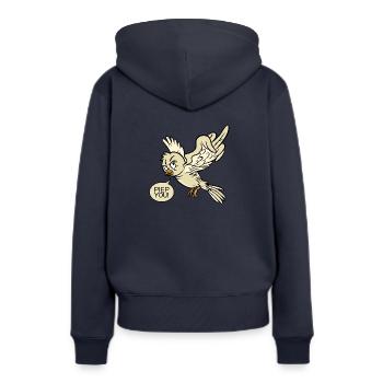 Fuck You böse wütend frech Vogel Piep Tier lustig - Frauen Premium Bio Hoodie - Navy - Hinten - Julia (174cm)