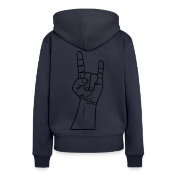 Rocker rock hard rock rocker salutation métal - Sweat à capuche Premium bio Femme - bleu marine - Dos - Julia (174cm)