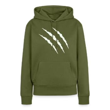 krallen - Frauen Premium Bio Hoodie - Khaki - Vorne - Julia (174cm)