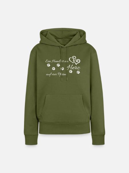 Hund, Herz auf vier Pfoten - Frauen Premium Bio Hoodie - Khaki
