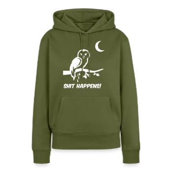 Owl Shit Happens - Sweat à capuche Premium bio Femme - kaki - Devant - Julia (174cm)