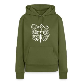 Aventure en vélo de gravier - Sweat à capuche Premium bio Femme - kaki - Devant - Julia (174cm)