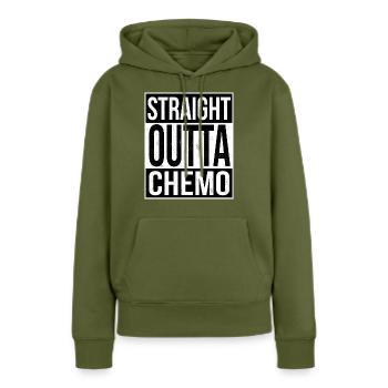 Droit chimio Outta - Sweat à capuche Premium bio Femme - kaki - Devant - Julia (174cm)