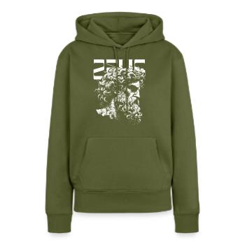 Zeus - Sweat à capuche Premium bio Femme - kaki - Devant - Julia (174cm)