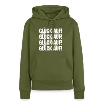 Glueck auf Glueck auf - Frauen Premium Bio Hoodie - Khaki - Vorne - Julia (174cm)