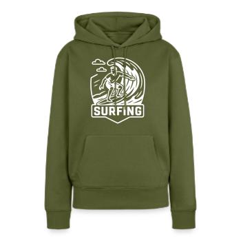 Surfeur Logo Surfeur - Sweat à capuche Premium bio Femme - kaki - Devant - Julia (174cm)