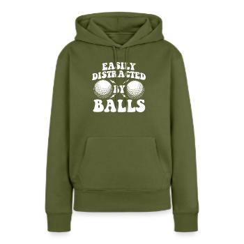 Easily Distracted By Balls Funny Golf Humor - Women’s Premium Organic Hoodie - khaki - Front - Julia (174cm)
