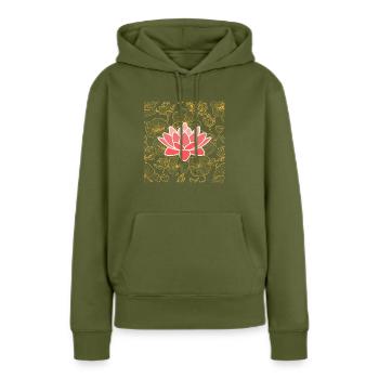 Lotus in Leichtigkeit - stille Kraft sichtbar - Frauen Premium Bio Hoodie - Khaki - Vorne - Julia (174cm)