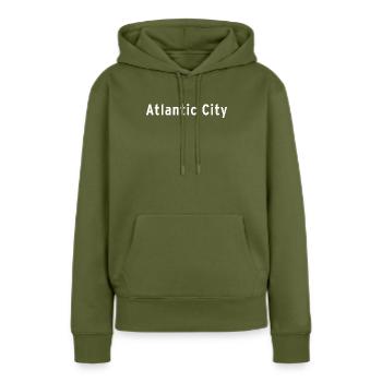 Atlantic City - Frauen Premium Bio Hoodie - Khaki - Vorne - Julia (174cm)