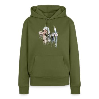 Schütze - Frauen Premium Bio Hoodie - Khaki - Vorne - Julia (174cm)
