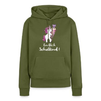 Einhorn mit Zuckertüte Einschulung Schulanfang - Frauen Premium Bio Hoodie - Khaki - Vorne - Julia (174cm)