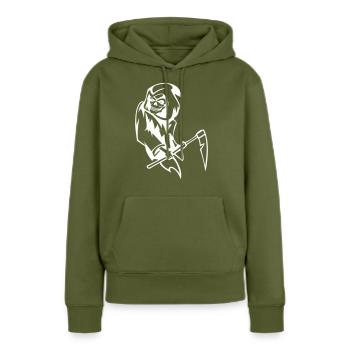 Faucheuse - Sweat à capuche Premium bio Femme - kaki - Devant - Julia (174cm)