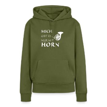 Nur mit Horn - Frauen Premium Bio Hoodie - Khaki - Vorne - Julia (174cm)