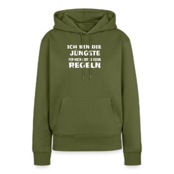 Ich Bin die Jüngste - Frauen Premium Bio Hoodie - Khaki - Vorne - Julia (174cm)
