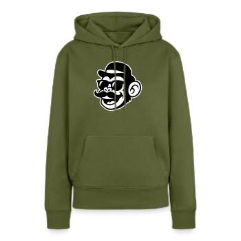 Singe Sir Moustache - Sweat à capuche Premium bio Femme - kaki - Devant - Julia (174cm)