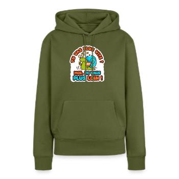 je vais plus loin humour sticker camping car - Sweat à capuche Premium bio Femme - kaki - Devant - Julia (174cm)