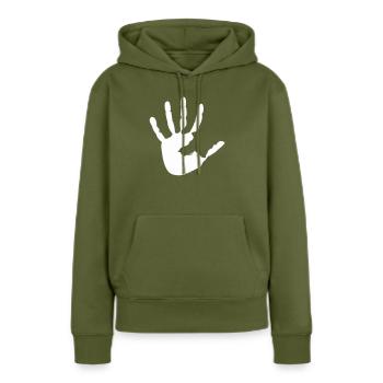 main - Sweat à capuche Premium bio Femme - kaki - Devant - Julia (174cm)